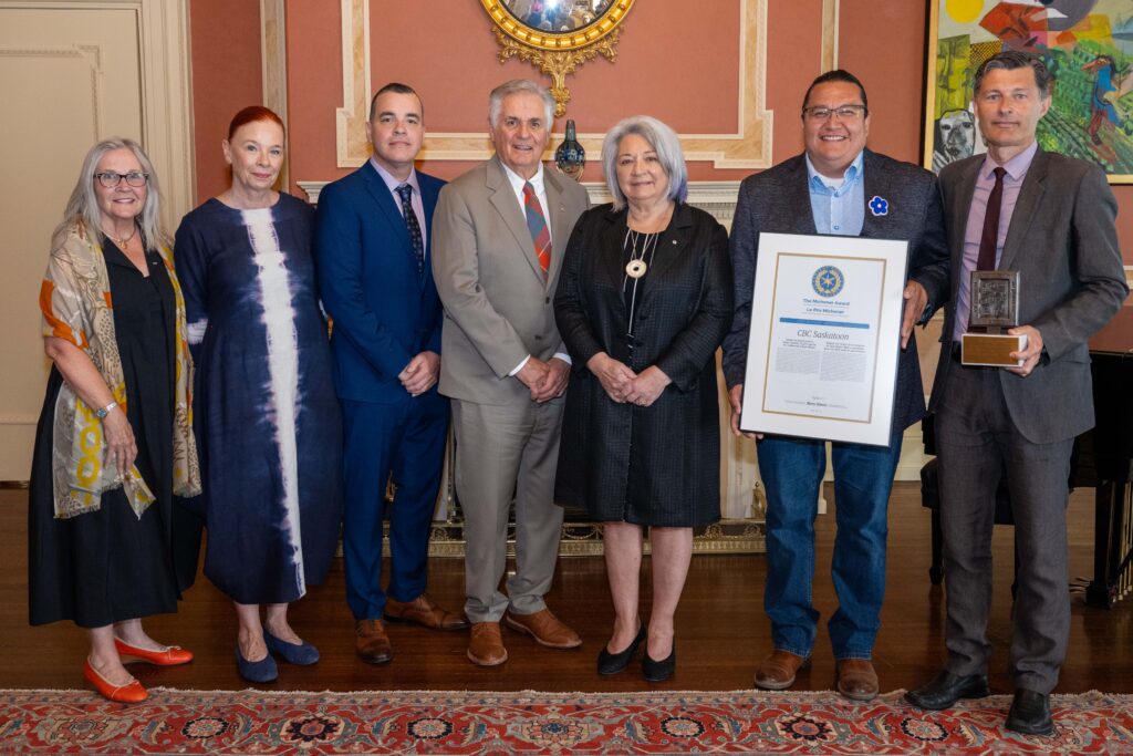 From Left to Right: Marie Wilson, Catherine Tait, Geoff Leo, His Excellency Whit Fraser, Her Excellency the Right Honourable Mary Simon, Derek Rope, Jason Warick 