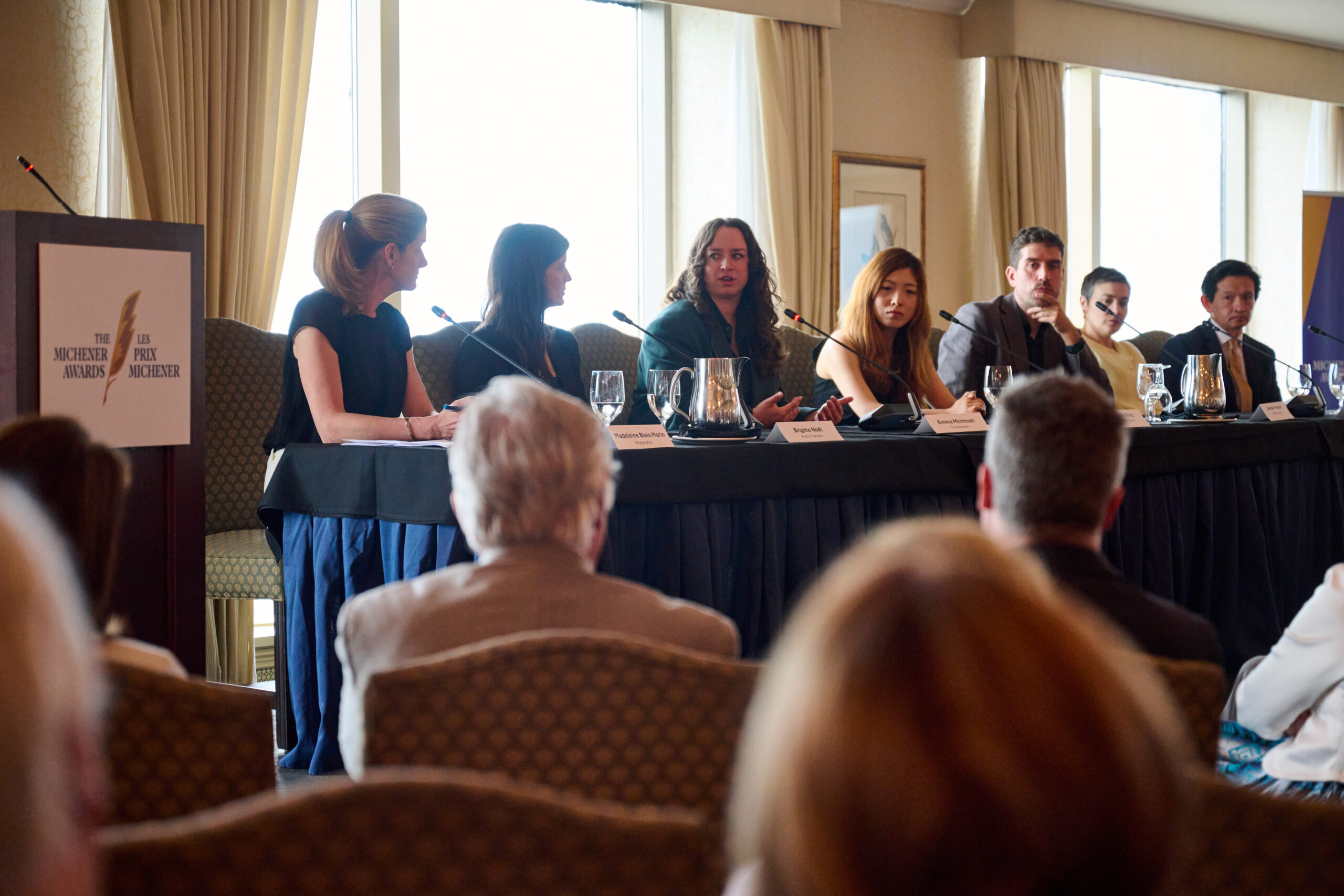 From Left to Right: Madeleine Blais-Morin, Brigitte Noël, Emma McIntosh, Sheila Wang, Gaétan Pouliot, Angela Pacienza, and Ian Young